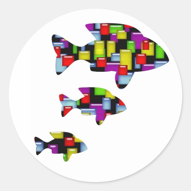 Pegatina Redonda pez mosaico (Anverso)