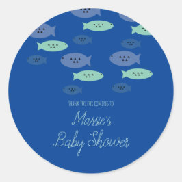 Pegatina Redonda Pez Nadando Acuario Azul Baby Shower Gracias