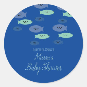 Pegatina Redonda Pez Nadando Acuario Azul Baby Shower Gracias