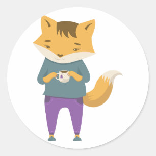 Pegatina Redonda Pezón lindo con taza de té