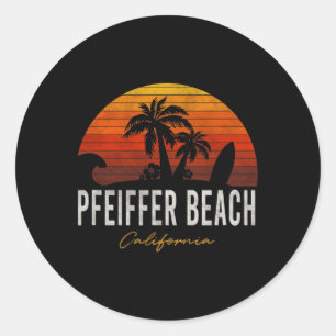 Pegatina Redonda Pfeiffer Beach California Palms Vacation Surf Sund