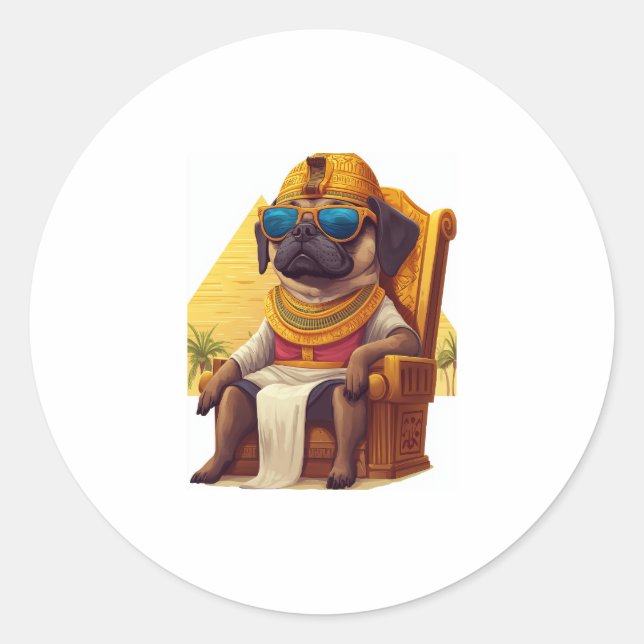 Pegatina Redonda Pharaoh Pug � antiguo perro egipcio (Anverso)