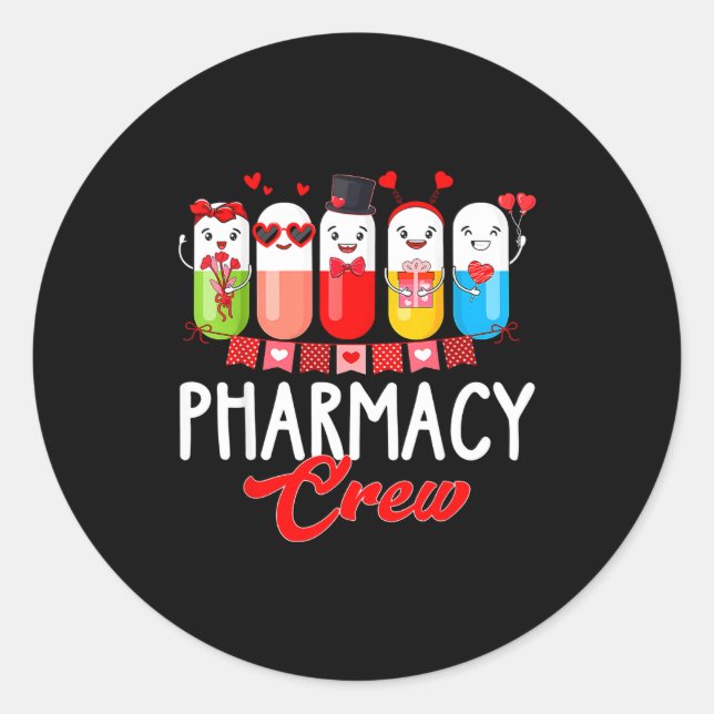 Pegatina Redonda Pharmacy Crew Nurse Valentines Day Pharmacist Tech (Anverso)