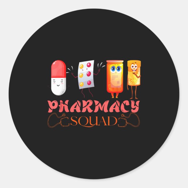 Pegatina Redonda Pharmacy Squad Valentines Cute Lls Pharmacist Phar (Anverso)