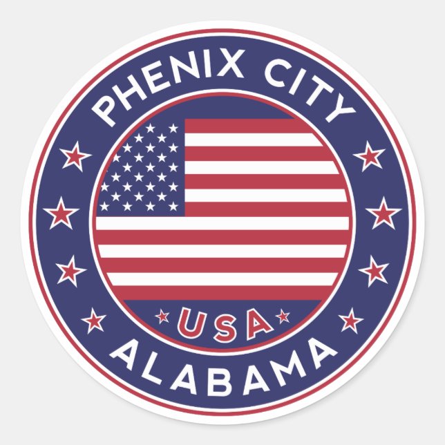 Pegatina Redonda Phenix, Alabama (Anverso)