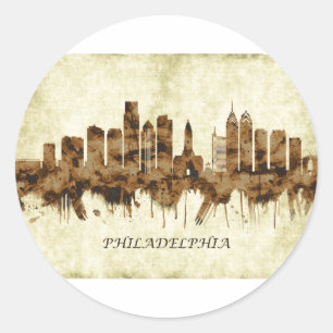 Pegatina Redonda Philadelphia Pennsylvania Cityscape