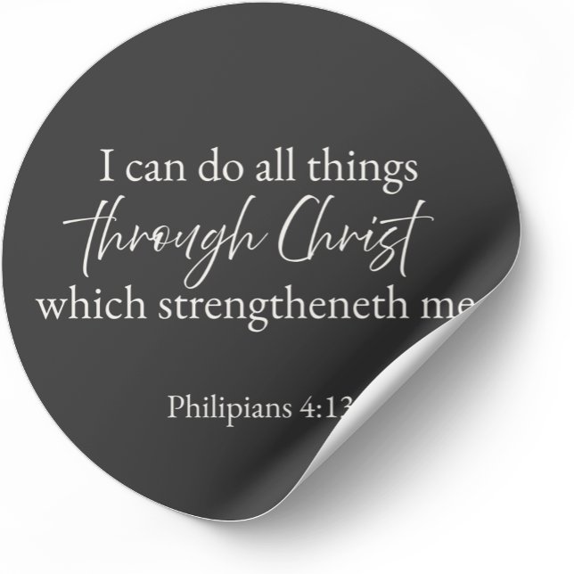 Pegatina Redonda Philippians 4:13 Christian Sticker (Minimalist Bible verse sticker — Philippians 4:13)