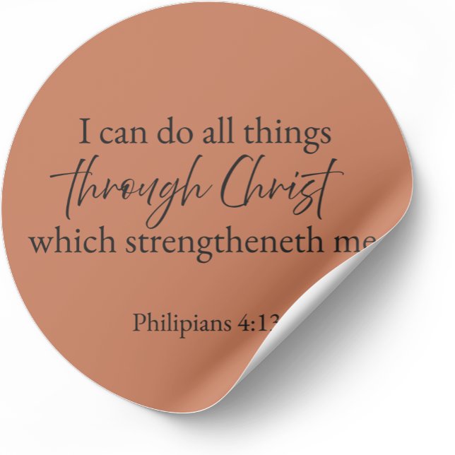 Pegatina Redonda Philippians 4:13 Christian Sticker (Minimalist Bible verse sticker — Philippians 4:13)