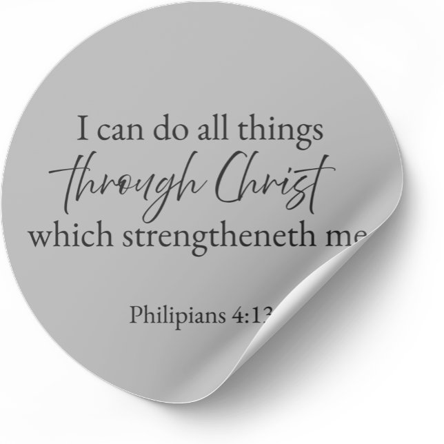 Pegatina Redonda Philippians 4:13 Christian Sticker (Minimalist Bible verse sticker — Philippians 4:13)