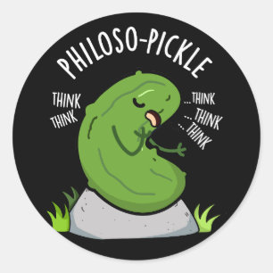 Pegatina Redonda Philoso-pickle Funny Pickle Pun Dark BG