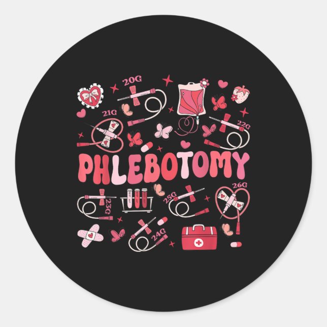 Pegatina Redonda Phlebotomist Heart Phlebotomy Nurse Tech Gift Vale (Anverso)