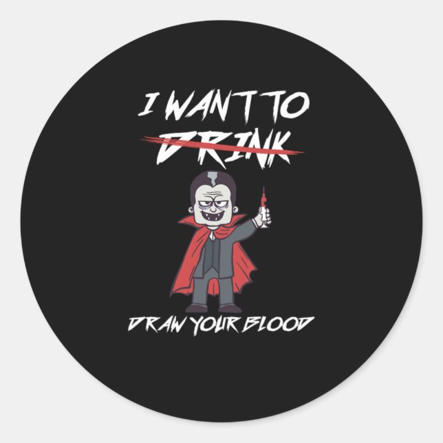 Pegatina Redonda Phlebotomist Phlebotomy Vampire Blood Syringe Gift (Anverso)