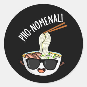 Pegatina Redonda Pho-nomenal Gracioso Pho Soup Pun Oscuro BG