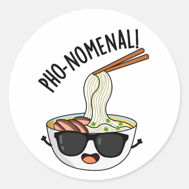 Pegatina Redonda Pho-nomenal Gracioso Pun de Sopa Pho (Anverso)