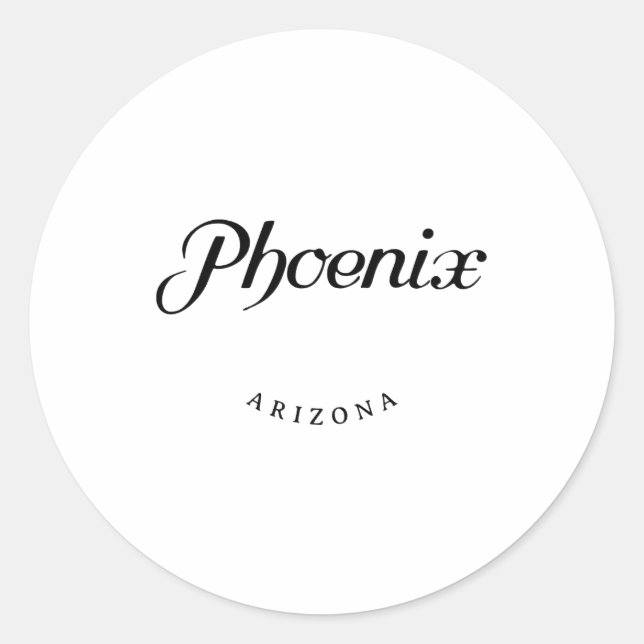 Pegatina Redonda Phoenix Arizona Black Font (Anverso)