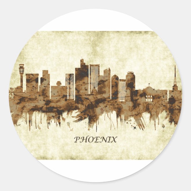 Pegatina Redonda Phoenix Arizona Cityscape (Anverso)