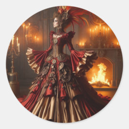 Pegatina Redonda Phoenix Fire Queen Steampunk Victorian Industrial