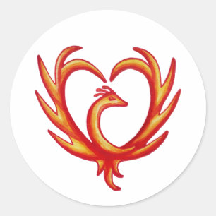 Pegatina Redonda Phoenix Heart