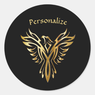 Pegatina Redonda Phoenix Rising Black & Gold Elegant