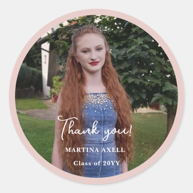 Pegatina Redonda Photo Graduation Thank You  (Anverso)