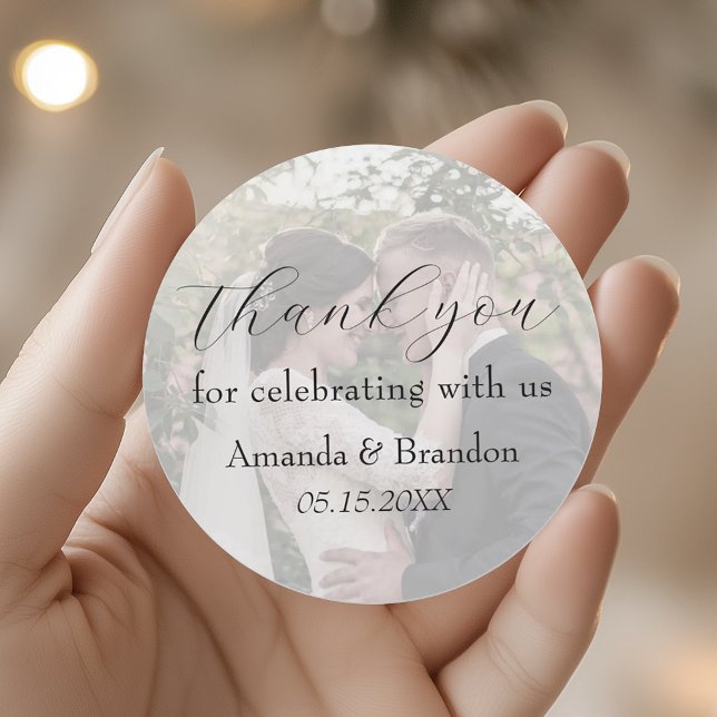 Pegatina Redonda Photo Wedding Thank You (Subido por el creador)