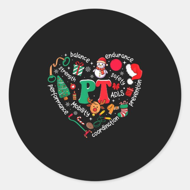 Pegatina Redonda Physical Therapy Christmas Heart Pt Therast Xmas M (Anverso)