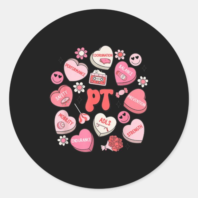 Pegatina Redonda Physical Therapy Groovy Valentine's Day Heart Cand (Anverso)