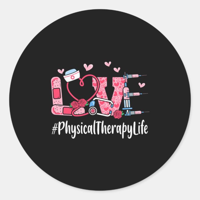 Pegatina Redonda Physical Therapy Love Valentine Day Women Heart Ap (Anverso)