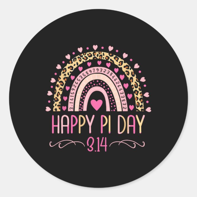 Pegatina Redonda Pi Day Spiral Pi Math Teacher 3.14 Leopard Rainbow (Anverso)