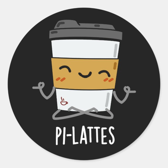 Pegatina Redonda Pi-lattes Funny Latte Pilates Pun Dark BG (Anverso)