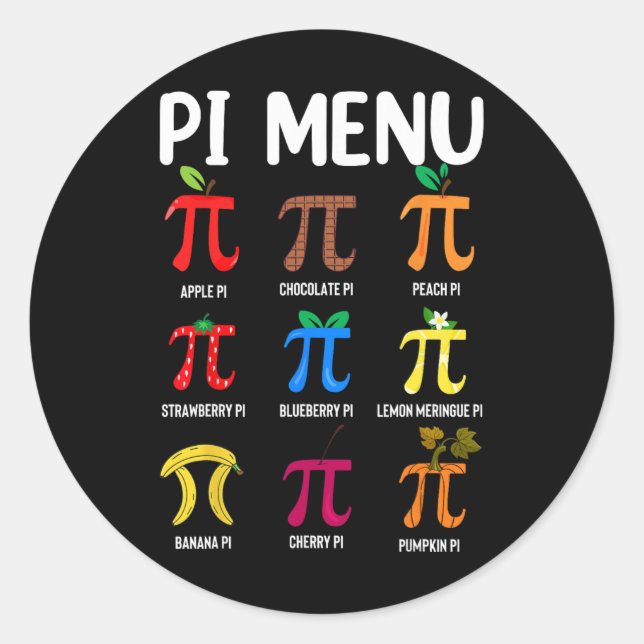 Pegatina Redonda Pi Menu 3.14 Pi Symbol - Math Teacher Happy Pi Day (Anverso)