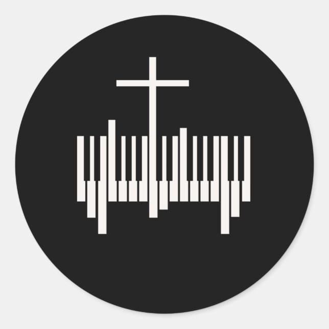 Pegatina Redonda Pianista cristiana música religiosa Lord Piano (Anverso)