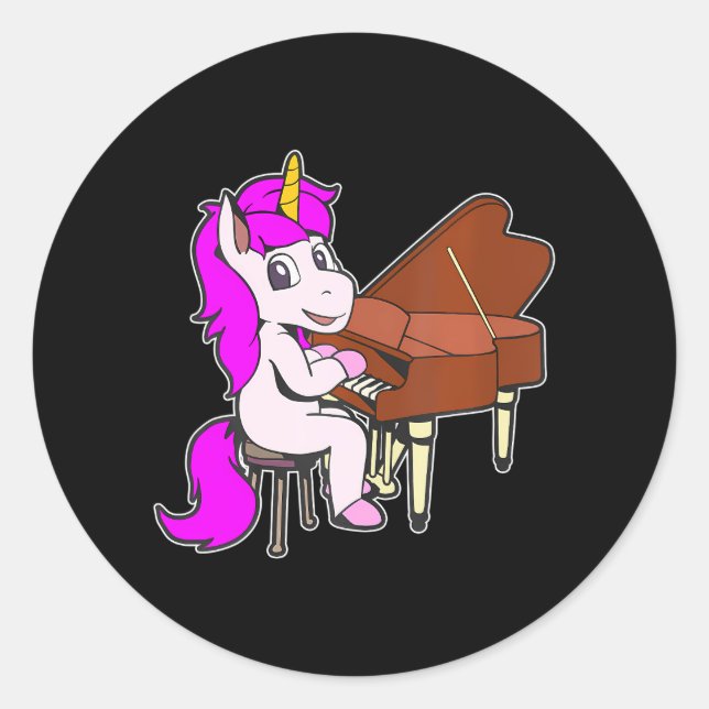 Pegatina Redonda Pianista de unicornio personalizado (Anverso)