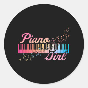 Pegatina Redonda Piano Chica Colorful Keyboard Musical Notes Cute