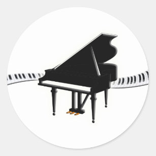 Pegatina Redonda Piano de cola y teclado