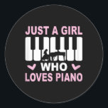 Pegatina Redonda Piano jugador Chica pianista mujer<br><div class="desc">Piano jugador Chica pianista mujer</div>
