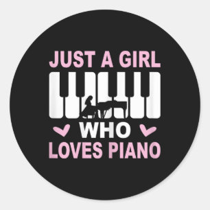 Pegatina Redonda Piano jugador Chica pianista mujer