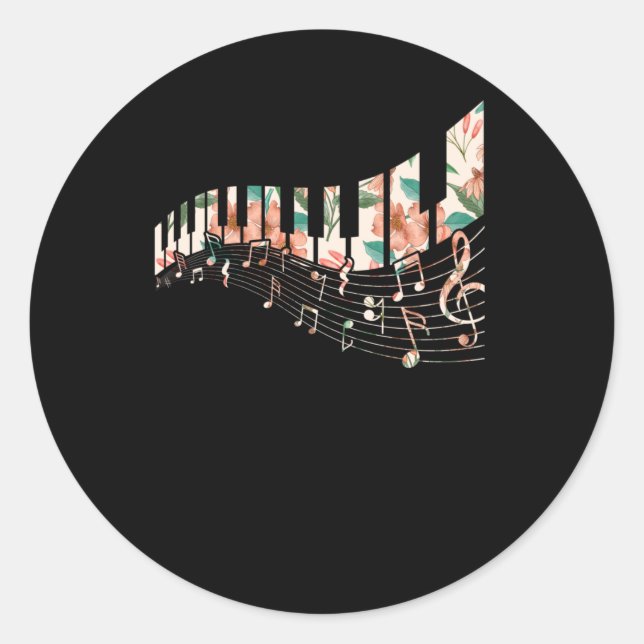 Pegatina Redonda Piano Keys Flower Keyboard Player Music Teacher (Anverso)