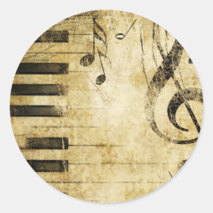 Pegatina Redonda Piano Music Notes