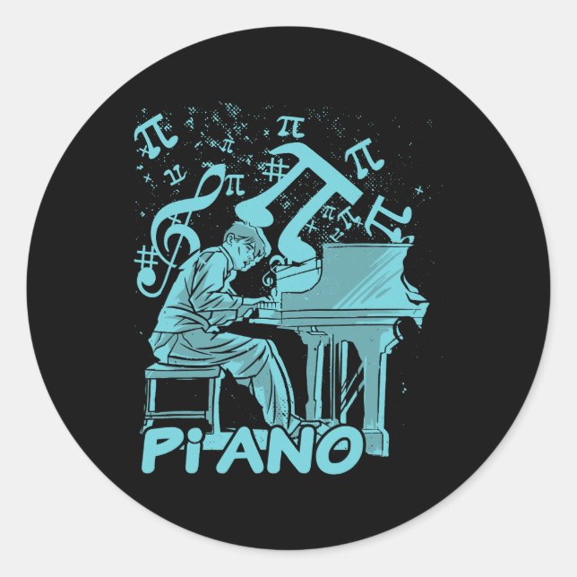 Pegatina Redonda Piano Pi 3.14 Días Símbolo matemático Pun musical (Anverso)