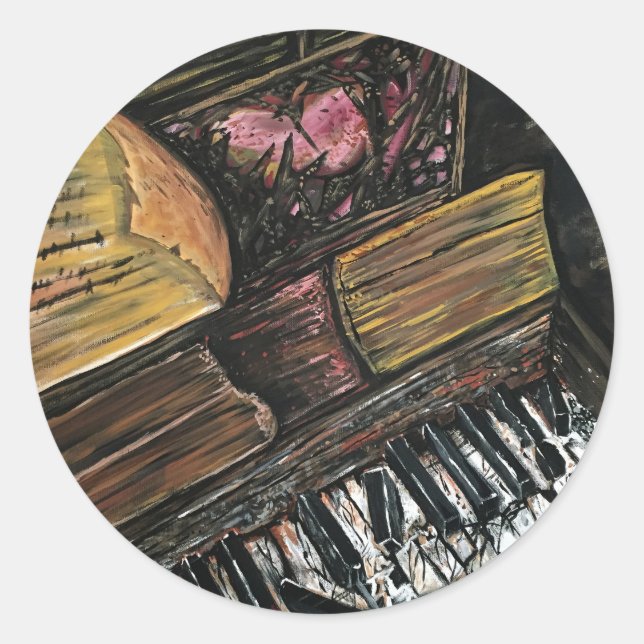 Pegatina Redonda Piano roto (Anverso)