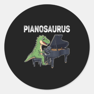 Pegatina Redonda Pianosaurus Funny Dinosaur Tocando Piano Kids Musi