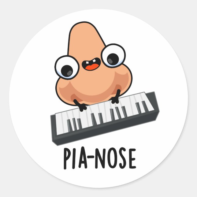 Pegatina Redonda Pianose Funny Piano Nose Pun (Anverso)