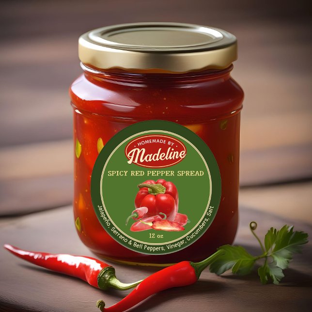 Pegatina Redonda Picante morrón rojo extendido verde y rojo (Subido por el creador)