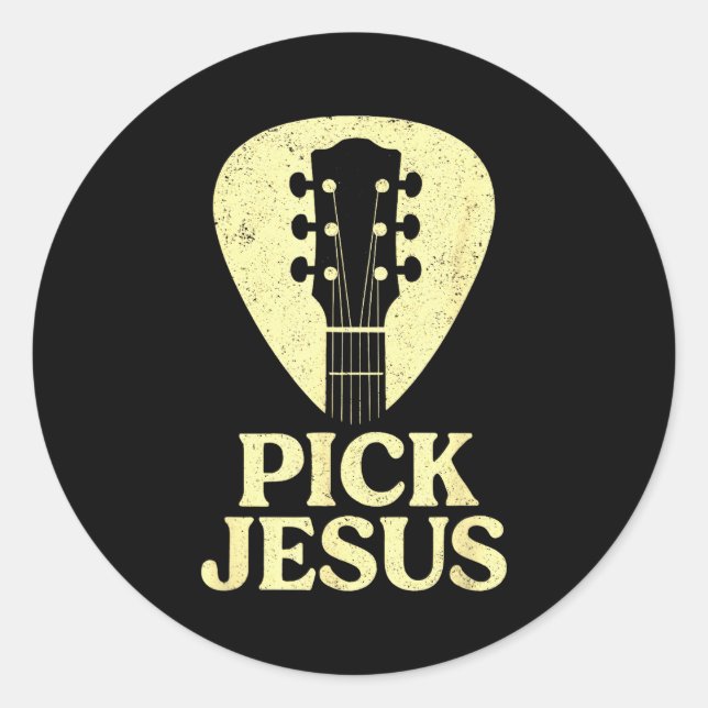 Pegatina Redonda Pick Jesus - Christian Guitar Worship Pastor  (Anverso)