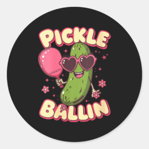 Pegatina Redonda pickle ballin de mujeres dibujo animado lindo con