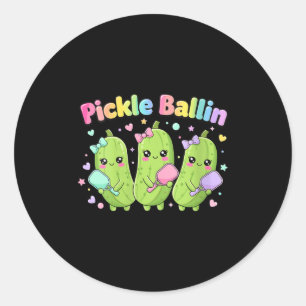 Pegatina Redonda Pickle ballin femenino con dibujo animado de pickl