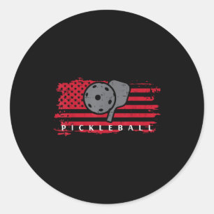 Pegatina Redonda Pickleball bandera americana roja pickle ball homb