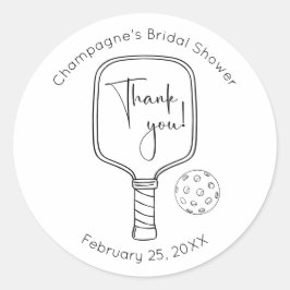 Pegatina Redonda Pickleball Bridal Shower Gracias Letra Moderna