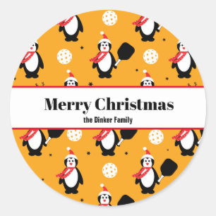 Pegatina Redonda 🐧 Pickleball Feliz Navidad 🎁 Classic Round St